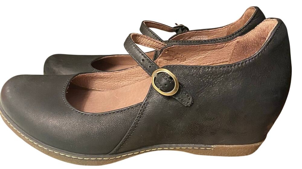 Dansko "Loralie" Shoe, Mary Jane, Wedge, Leather, Black, Size 36 EU/5.5-6 US